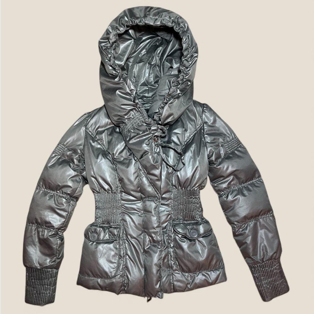 RUDSAK Women’s Down Puffer Jacket – Metallic Silver Oversized Hood Size S